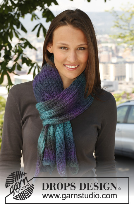 Sunset / DROPS 143-36 - Knitted DROPS scarf in English rib in Delight. 