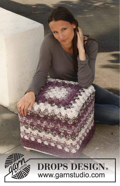 Granny Pouf / DROPS 144-17 - Crochet DROPS cover for pouf in ”Andes”. 