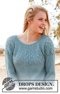 Sweet Harlequin / DROPS 145-17 - Knitted DROPS jumper with lace pattern and round yoke in ”BabyAlpaca Silk”. Size: S - XXXL.