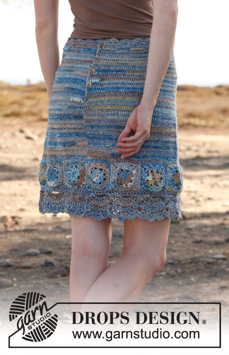 Blue dream / DROPS 145-22 - Crochet DROPS skirt with squares in ”Fabel”. Size: S - XXXL.