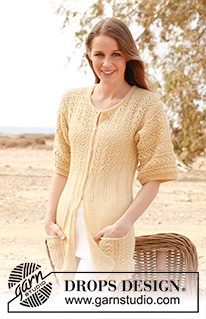 Vintage lace / DROPS 146-30 - Knitted DROPS jacket with short sleeves, lace pattern and pockets in ”Alpaca”. Size: S - XXXL.