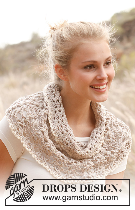 Warm shore / DROPS 146-33 - Crochet DROPS shoulder warmer with fan pattern in ”Cotton Light”.