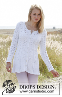 Rosalinde / DROPS 148-2 - Knitted DROPS fitted jacket with lace pattern and cables in ”Muskat”. Size: S - XXXL.
