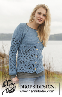 Forget-Me-Not / DROPS 149-19 - Crochet DROPS jacket with raglan and lace pattern worked top down in ”BabyAlpaca Silk”. Size: S - XXXL.