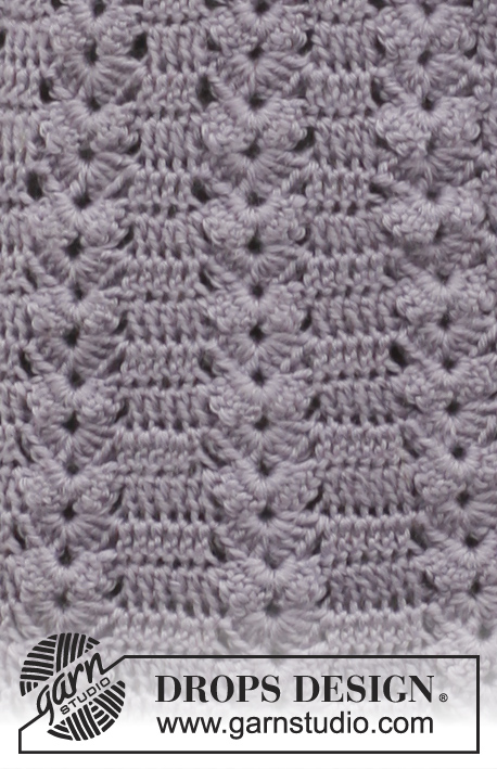 Lavender Mist / DROPS 149-7 - Chaqueta a ganchillo DROPS con patrón de abanicos, raglán y cuello chal, en “Karisma”. Talla: S – XXXL.
