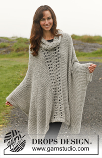 Amari / DROPS 150-36 - Knitted DROPS poncho with lace pattern in ”Alpaca Bouclé”. Size: S - XXXL.