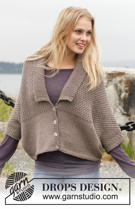 Uptown Girl / DROPS 151-12 - Knitted DROPS jacket in double moss st with shawl collar in ”Lima”. Size: S - XXXL.