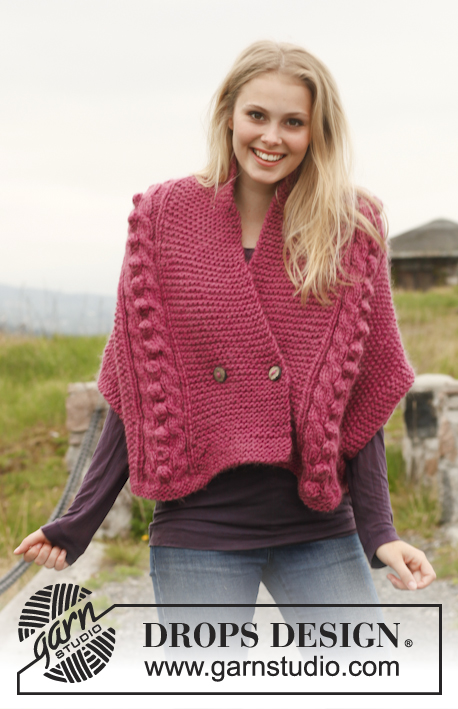 Bouton de Rose / DROPS 151-19 - Knitted DROPS jacket in seed st with cables and shawl collar in ”Andes”. Size: S - XXXL.