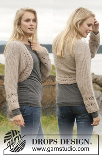 Ellis / DROPS 151-25 - Knitted DROPS bolero with lace pattern and seed st in Alpaca and Kid-Silk. Size: S - XXXL.