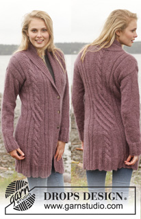 Twist / DROPS 151-4 - Knitted DROPS jacket with cables and shawl collar in Alpaca and Kid-Silk. Size: S - XXXL.