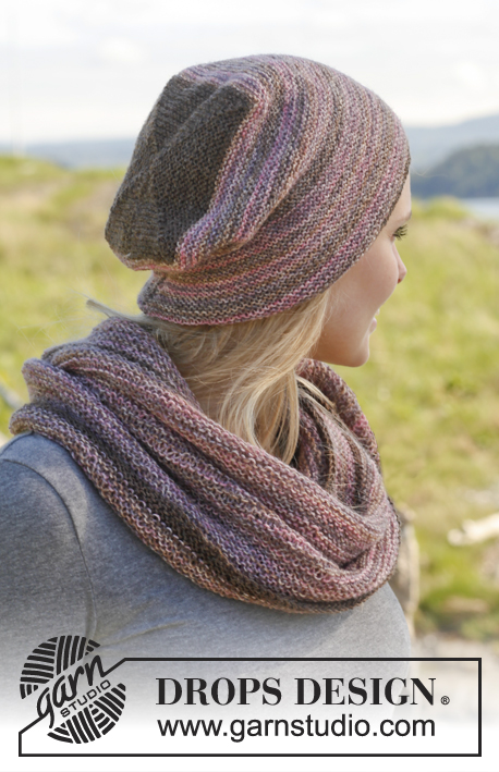 Lavender Field / DROPS 151-42 - Set consists of: Knitted DROPS hat and neck warmer in garter st in ”Fabel”. 