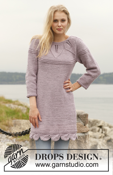 Orchid Bloom / DROPS 151-6 - Knitted DROPS dress with round yoke and lace pattern in ”Big Merino”. Size: S - XXXL.