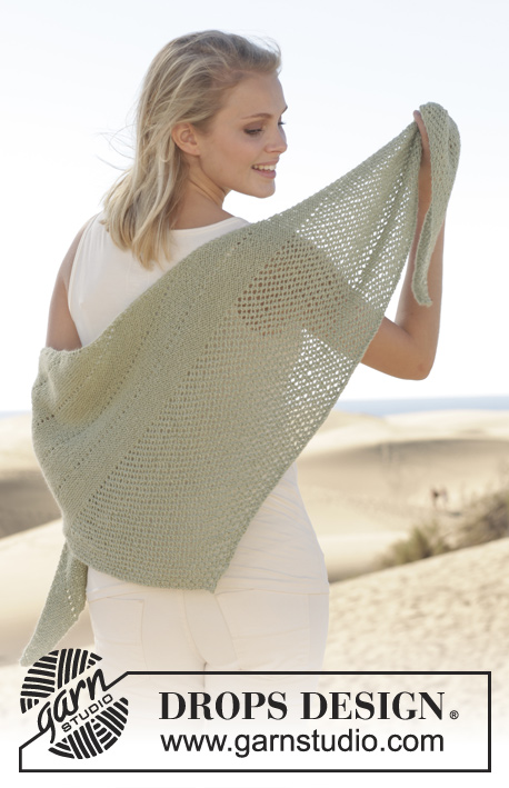 Soir d'Été / DROPS 152-16 - Knitted DROPS shawl in garter st with lace pattern in ”BabyAlpaca Silk”.