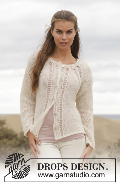 Linda Cardigan / DROPS 154-22 - Knitted DROPS jacket with lace pattern in ”Brushed Alpaca Silk”. Size: S - XXXL.