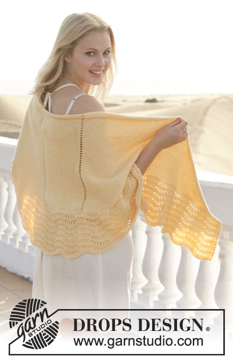 Soleil / DROPS 154-9 - Knitted DROPS shawl with wave pattern in ”Merino Extra Fine”.
