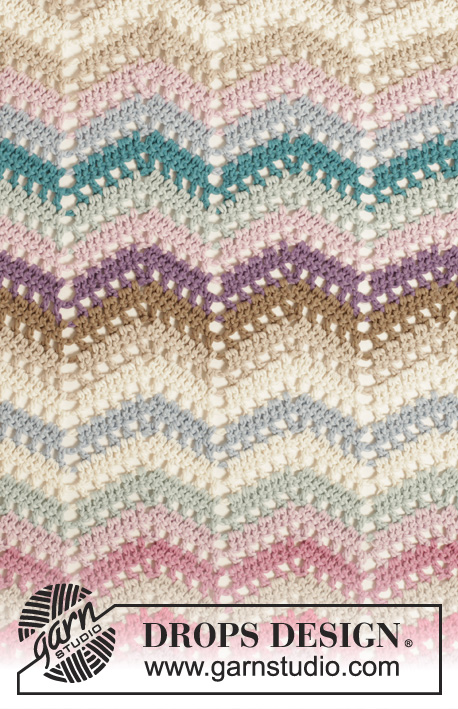 Beach Party / DROPS 155-37 - Crochet DROPS blanket with zig-zag pattern in ”Cotton Light”. 