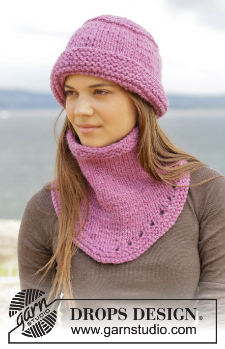 Eliana / DROPS 156-40 - Knitted DROPS hat and neck warmer in garter st and stocking st in ”Andes”.