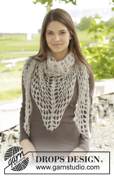 Overcast / DROPS 156-44 - Crochet DROPS shawl with lace pattern in ”Brushed Alpaca Silk”.