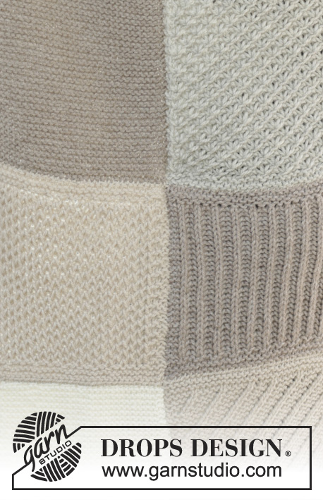 A Patch of Comfort / DROPS 157-21 - Gebreide DROPS deken met vierkanten in ribbelst, sterpatroon, patentsteek, strepen, wafelpatroon en bamboepatroon van ”Nepal