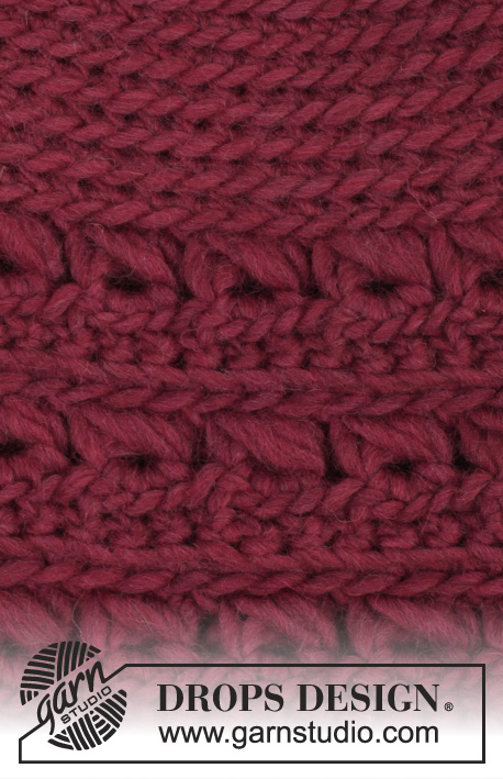 Cozy Crimson / DROPS 158-13 - Bonnet et tour de cou DROPS au crochet, en ʺ broomstick lace ʺ, en  ”Snow”.
