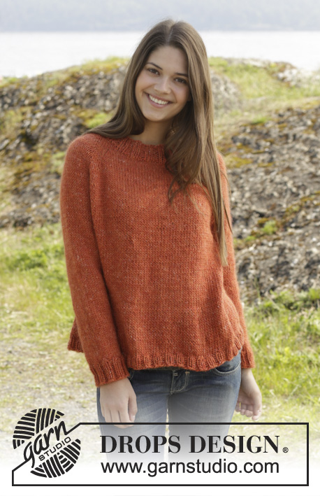 Orange Crush / DROPS 158-18 - Knitted DROPS jumper with rib and raglan worked top down in ”Nepal”. Size: S - XXXL.