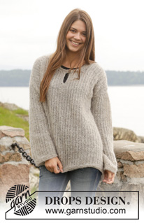 Brume / DROPS 158-25 - Knitted DROPS jumper with false English rib in Air or Brushed Alpaca Silk. Size: S - XXXL.