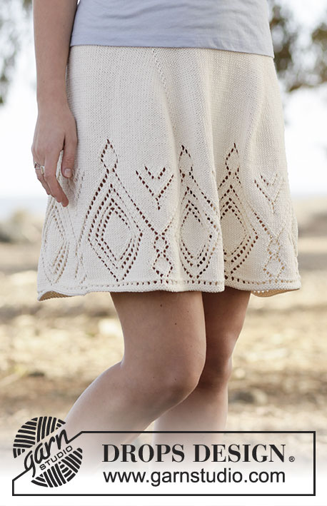 White Diamond / DROPS 159-18 - Knitted DROPS skirt with lace pattern in ”Muskat”. Worked top down. Size: S - XXXL.