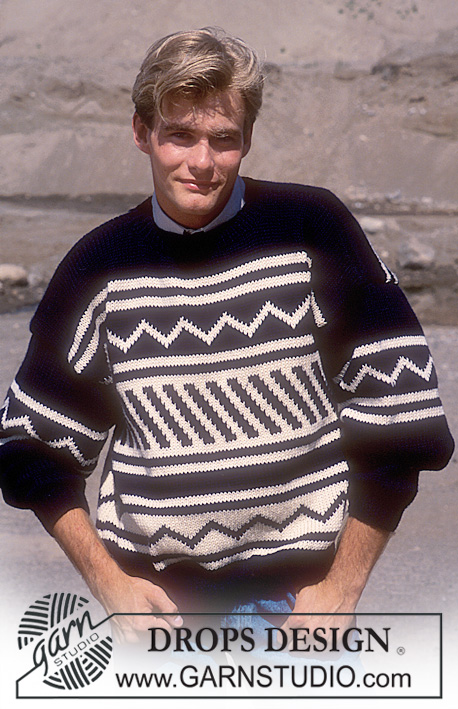 DROPS 16-18 - Męski sweter na drutach, z geometrycznym żakardem, z włóczki DROPS Alaska.