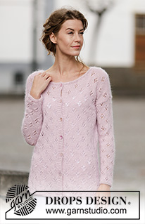 Sweet Bliss Cardigan / DROPS 160-13 - Knitted DROPS jacket with lace pattern and vent in ”Alpaca” and ”Kid-Silk”. Size: S - XXXL.