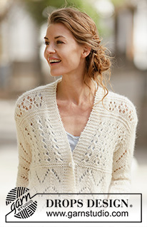 Maja / DROPS 160-3 - Knitted DROPS jacket with lace pattern in ”Air”. Size: S - XXXL.