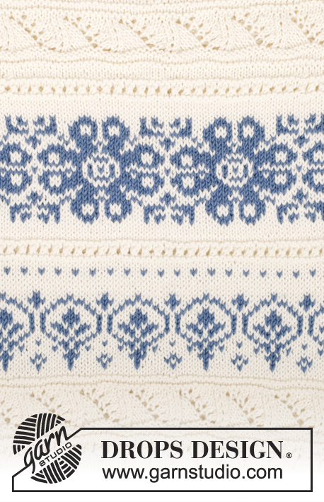 Delphos / DROPS 161-24 - Knitted DROPS jumper with pattern borders in ”Cotton Merino”. Size XS/S - XXXL.