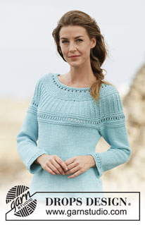 Athena Jumper / DROPS 161-9 - Knitted DROPS jumper in stockinette st, garter st with lace pattern and round yoke, worked top down in ”Paris”. Size: S - XXXL.