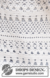 Lacey Days Jumper / DROPS 162-27 - Crochet DROPS jumper with lace pattern and round yoke, worked top down in ”Cotton Light”. Size: S - XXXL.
