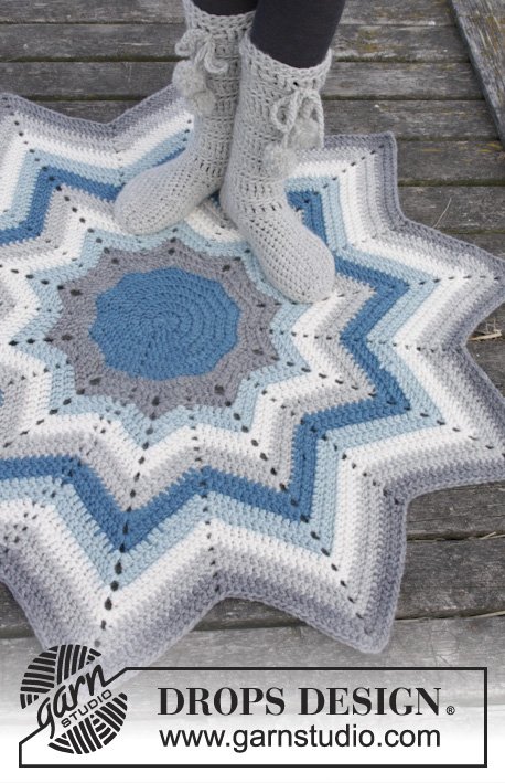 Pole Star / DROPS 163-12 - Crochet DROPS carpet with stripes and zig-zag pattern in Snow.