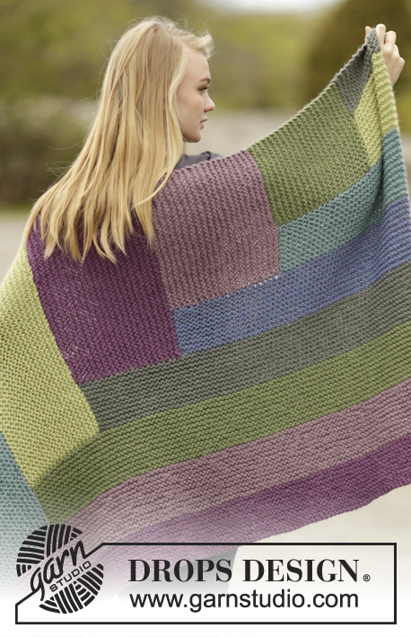 Colorblock / DROPS 163-9 - Knitted DROPS blanket in garter st with stripes in ”Andes”.