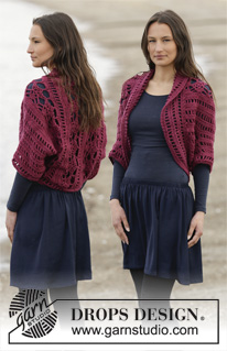 Holly Berry / DROPS 164-30 - Crochet DROPS shoulder piece with fans and lace pattern in ”Big Merino”. Size S-XXXL.