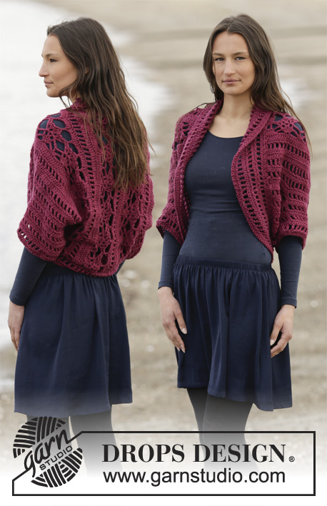 Holly Berry / DROPS 164-30 - Crochet DROPS shoulder piece with fans and lace pattern in ”Big Merino”. Size S-XXXL.
