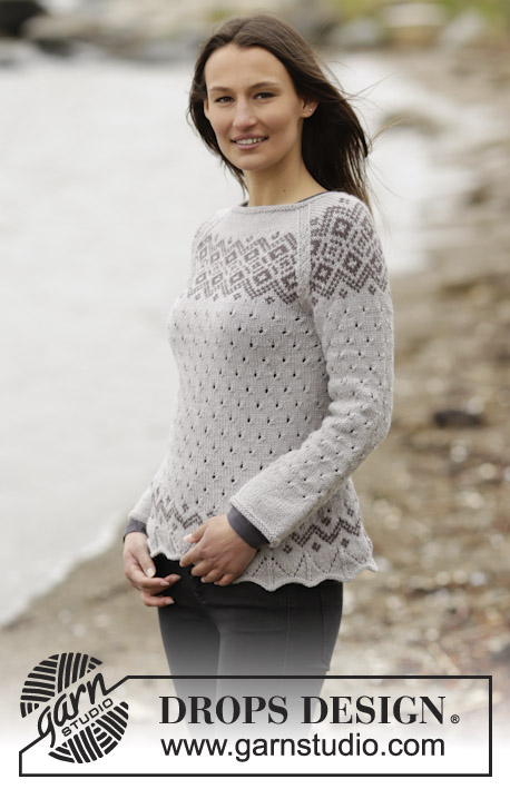 Winter Melody / DROPS 165-17 - Knitted DROPS jumper with lace pattern, Nordic pattern and raglan in ”Lima”. Size: S - XXXL.