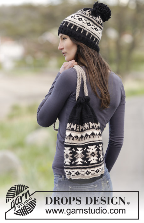 Southwest Bag / DROPS 165-21 - Set consists of: Knitted DROPS hat and bag with graphic pattern in ”Nepal”.