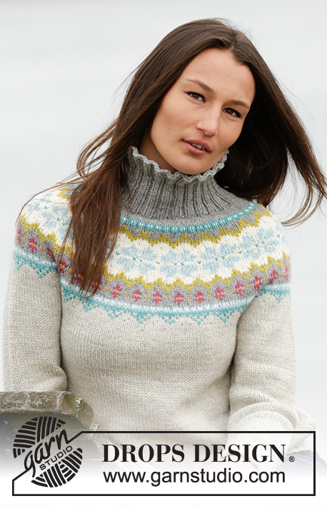 October Dream / DROPS 166-5 - Knitted DROPS jumper with Norwegian pattern, round yoke and high collar in Nepal. Size S-XXXL.
