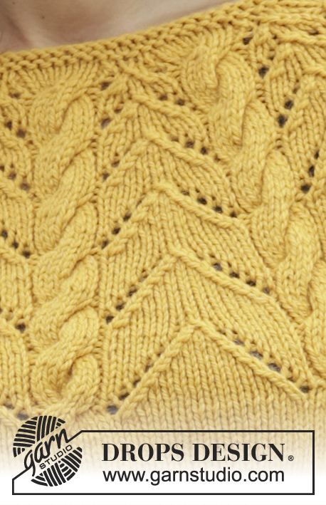 Early Autumn / DROPS 166-9 - Sweter DROPS w formie trapezu z zaokrąglonym karczkiem, warkoczami i ściegiem ażurowym, z włóczki „Nepal”. Od S do XXXL.