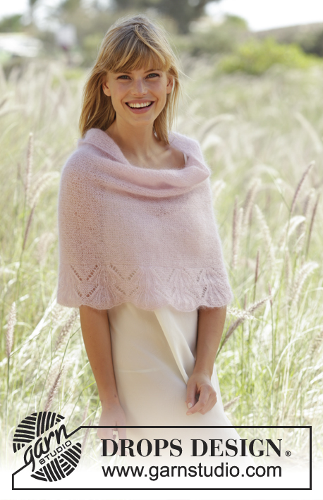 Candyfloss / DROPS 167-29 - Knitted DROPS poncho in garter st with fan edge in ”Kid-Silk”. Size S - XXXL.