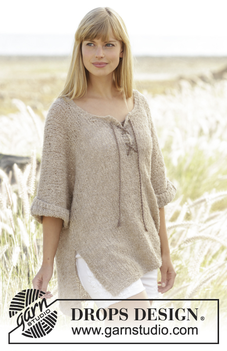 Country Stroll / DROPS 167-38 - Knitted DROPS jumper in ”Alpaca Bouclé” with lacing at the front. Size: S - XXXL.