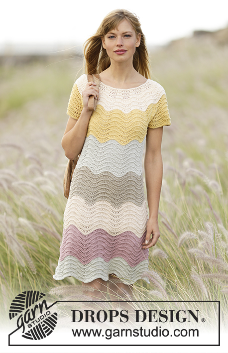 Making Waves / DROPS 169-12 - Knitted DROPS dress with stripes and wave pattern, worked top down in ”Belle”. Size: S - XXXL.