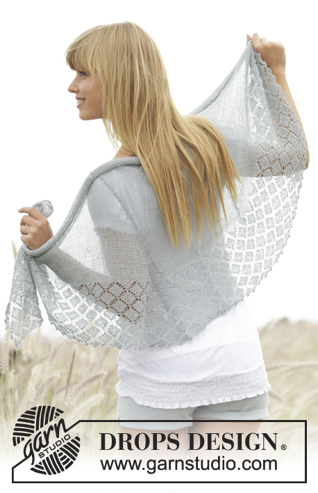 Falling in Lace / DROPS 169-8 - Knitted DROPS shawl in stocking st with edge with lace pattern and ridges in Lace.