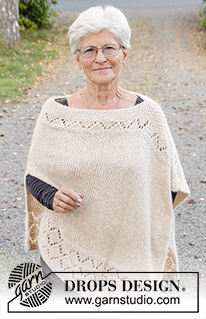 So Classy! / DROPS 170-28 - Knitted DROPS poncho in moss st with lace pattern in ”Air”. Size: S - XXXL.