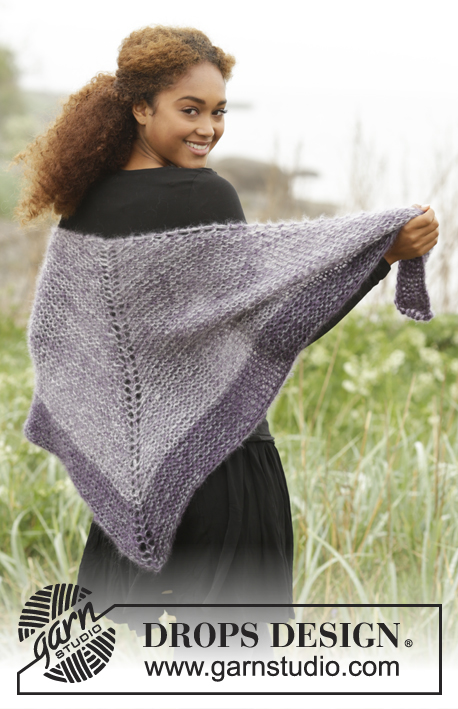 Get the Point / DROPS 171-22 - Knitted DROPS shawl in garter st, worked top down in 4 strands ”Kid-Silk”.