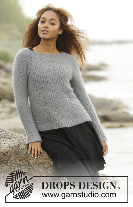 Misty Harbor / DROPS 171-24 - Knitted DROPS jumper, worked top down with raglan and textured pattern in “Kid-Silk”. Size: S - XXXL.
