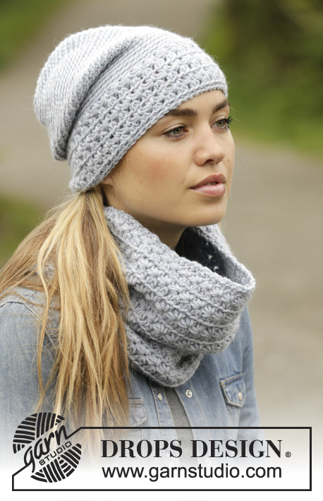 Queen of the Chill / DROPS 171-45 - Crochet DROPS hat and neck warmer with star pattern in ”Nepal”.