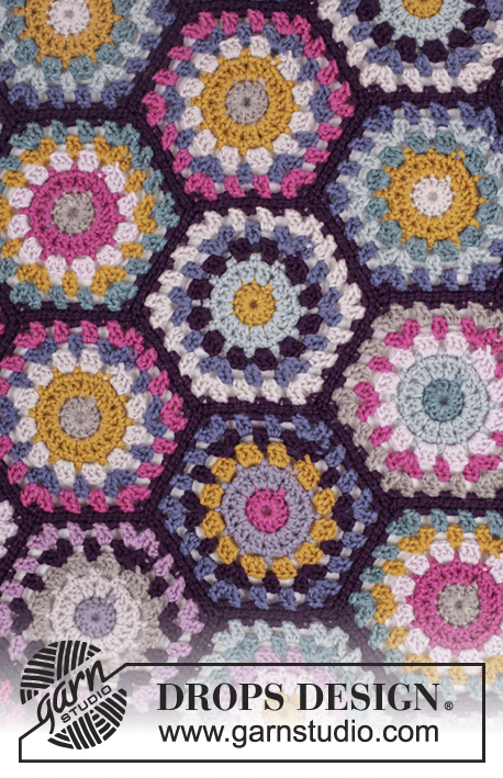 Boho Spell / DROPS 171-59 - Crochet DROPS blanket with hexagons in ”Karisma”.
